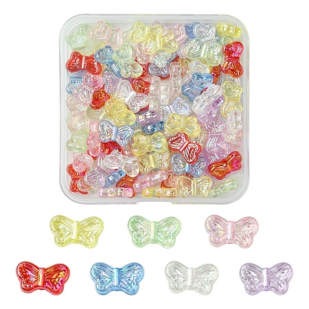 105Pcs 7 Colors UV Plating Iridescent Transparent Acrylic Beads OACR-FS0001-88-1