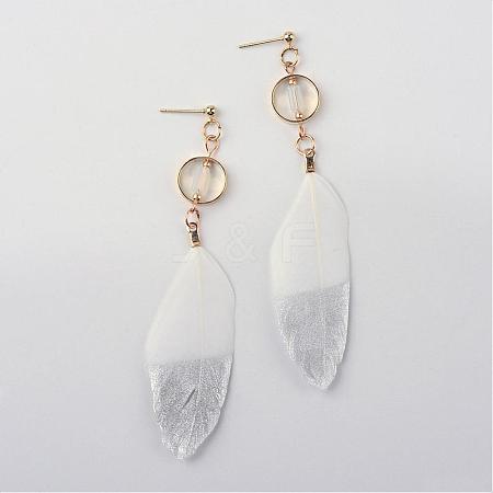 Fashion Plated Feather Dangle Stud Earrings EJEW-R140-30D-1