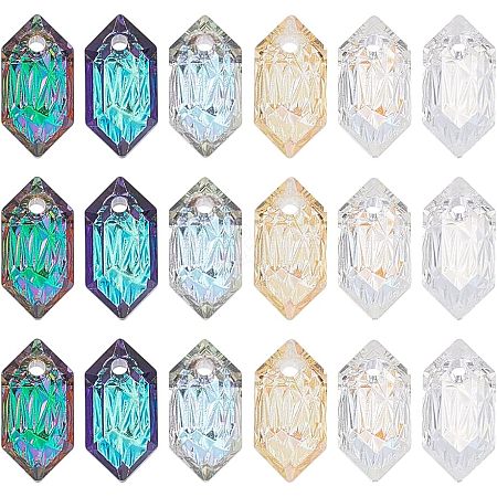 HOBBIESAY 18Pcs 6 Colors Embossed Glass Rhinestone Charms GLAA-HY0001-02-1