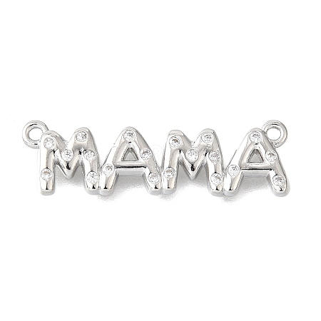 Mother's Day Brass Micro Pave Clear Cubic Zirconia Word Mama Connector Charms KK-V007-36P-1
