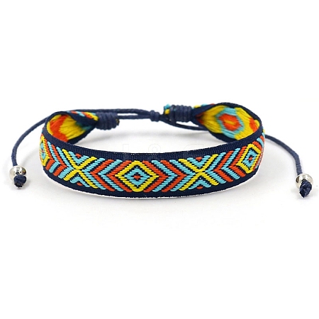 Ethnic Style Polyester Flat with Rhombus Cord Bracelet PW-WGEAE09-04-1