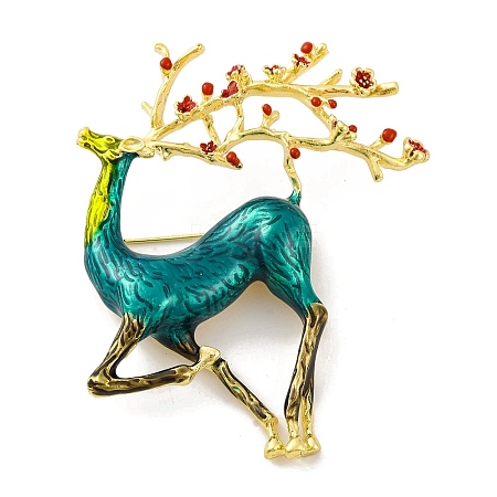 Golden Tone Christmas Deer Alloy Enamel Pins for Women JEWB-M043-15G-01-1