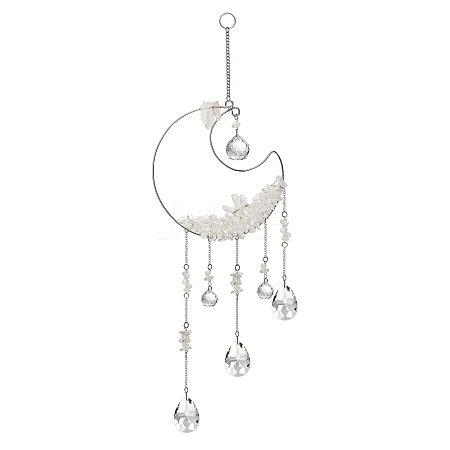 Opalite Chips Beaded Moon Hanging Ornaments PW-WGFD94D-04-1