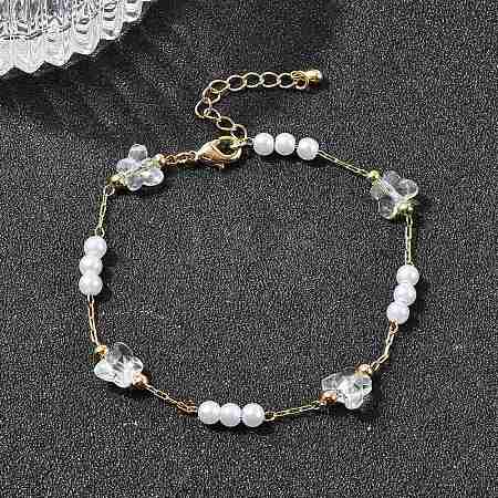 Brass & Glass Link Chain Bracelets for Women BJEW-F517-02G-01-1