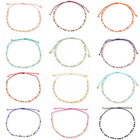 12Pcs Glass Seed Bead Braided Bead Bracelets XN3042-1-1