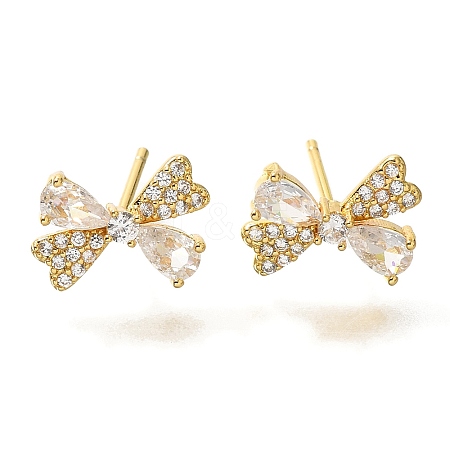 Brass Cubic Zirconia Stud Earrings EJEW-M048-04G-1