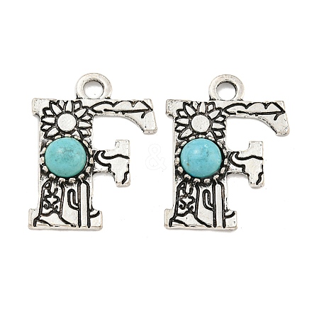 Synthetic Turquoise & Alloy Pendants PALLOY-H146-01AS-F-1