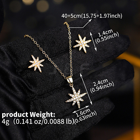 Brass Clear Cubic Zirconia Pendant Necklace & Stud Earrings Sets for Women FS-WGA251C-01-1