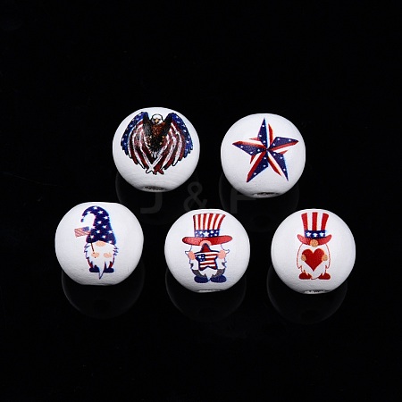 Independence Day Theme Printed Wooden Beads WOOD-D006-08-1