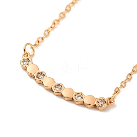 Brass Pave Clear Cubic Zirconia Cable Chain Hexagon Pendant Necklaces for Women NJEW-U006-02A-KCG-1