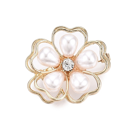 Alloy Crystal Rhinestone Flower Brooch Pins with ABS Pearl for Clothes Backpack JEWB-T005-03-1