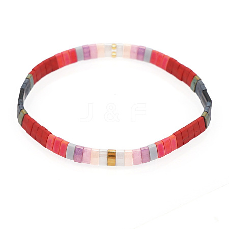 Bohemian Style Rainbow Tila Glass Bead Woven Stripe Bracelet for Women HA7493-6-1