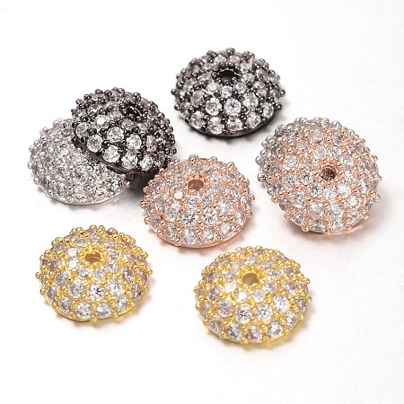 Apetalous Half Round/Dome Brass Micro Pave Cubic Zirconia Bead Caps ZIRC-D062-1