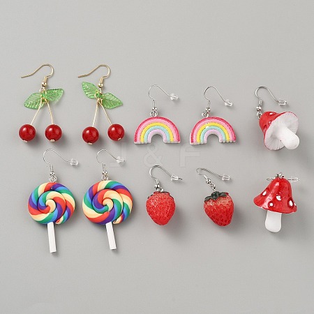 5 Pairs Iron Resin Dangle Earring Sets EJEW-WH20072-002E-GP-1
