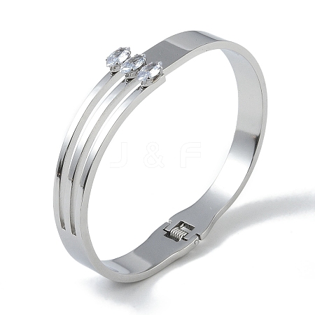 304 Stainless Steel & Glass Hollow Hinged Bangles for Women BJEW-U002-12P-1