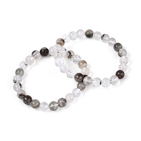 Natural Green Lodolite Quartz Round Beaded Stretch Bracelets for Men Women G-N349-10C-1