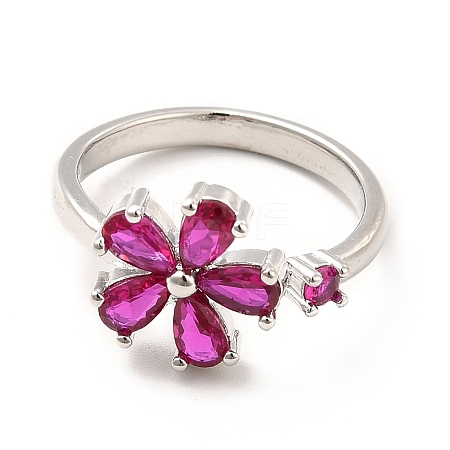 Cerise Cubic Zirconia Flower Open Cuff Ring KK-K270-06P-1