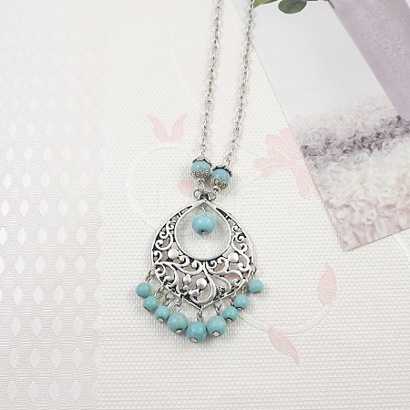 Yunnan Ethnic Style Miao Silver Pave Turquoise Pendant Necklaces Tibetan Nepalese Jewelry LV1527-4-1