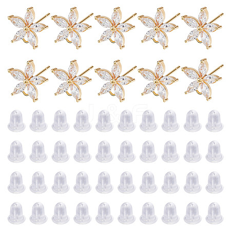 10Pcs Brass Cubic Zirconia Ear Stud Findings KK-DC0004-33-1
