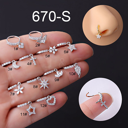 316L Surgical Stainless Steel Micro Pave Clear Cubic Zirconia Nose Rings WG1DB5B-12-1