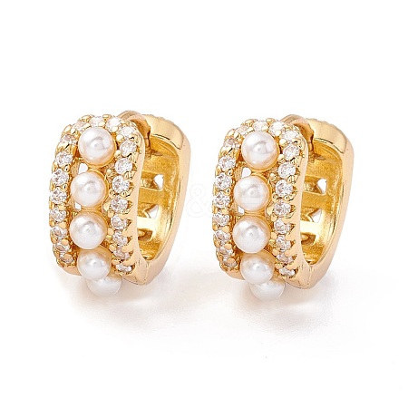 Real 18K Gold Plated Hollow Chunky Cubic Zirconia Huggie Hoop Earrings EJEW-I260-05G-NR-1