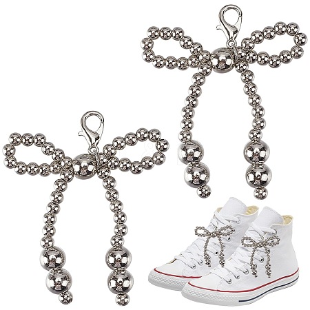 Plastic Imitation Pearl Bowknot Shoe Charms DIY-WH20002-152C-1