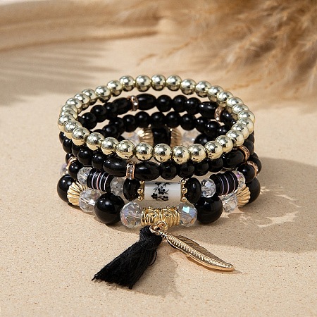 Bohemian Vacation Style Glass Beaded Stackable Stretch Bracelets Set for Women OG4119-6-1