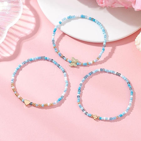 3Pcs Glass Seed Beads Stretch Bracelets for Women BJEW-MZ00290-1