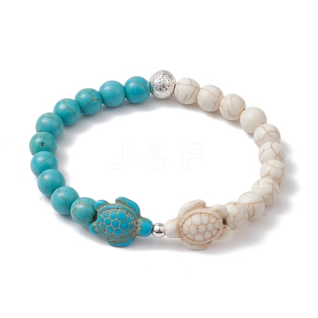 8mm Round Two Tone Synthetic Turquoise Beaded Stretch Bracelets BJEW-JB10659-1