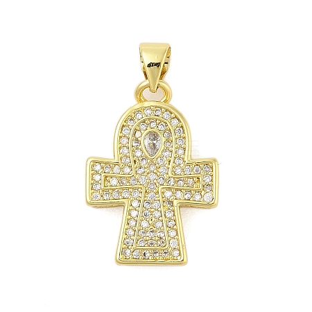 Cross Theme Rack Plating Brass Micro Pave Cubic Zirconia  Pendants KK-Z074-60G-1