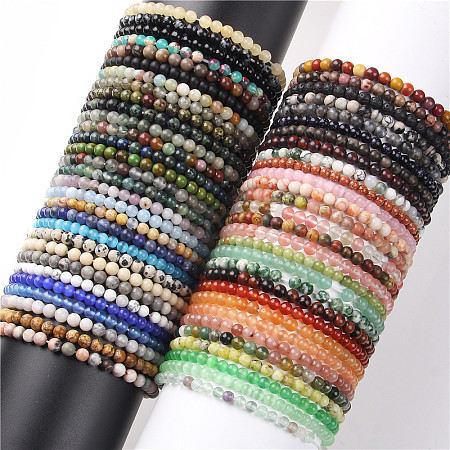 4mm Round Natural & Synthetic Mixed Gemstone Beads Bracelet for Men KG3069-M-1
