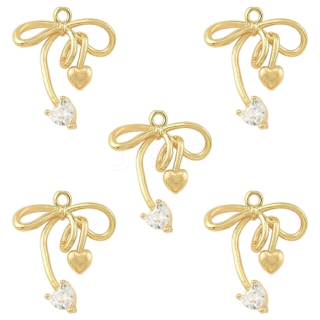 5Pcs Brass Micro Pave Clear Cubic Zirconia Pendants KK-YW0004-13-1