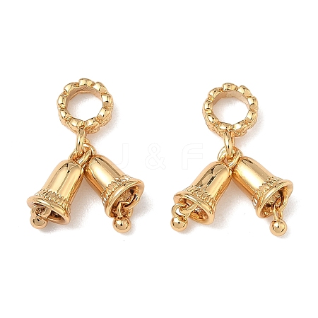 Brass Double Christmas Bell European Dangle Charms KK-H526-09G-1