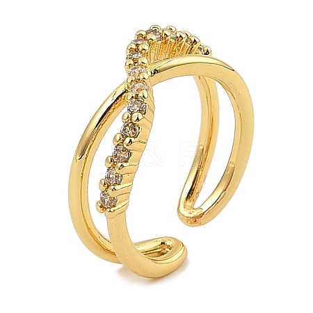 Brass Micro Pave Cubic Zirconia Cuff Rings for Women RJEW-S392-19G-1