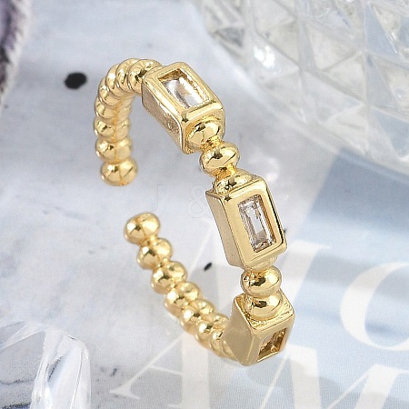 Brass Micro Pave Clear Cubic Zirconia Open Cuff Rings for Women RJEW-R011-10G-04-1