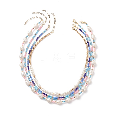 4Pcs 4 Style Natural Pearl & Glass Seed Beaded Necklaces Set NJEW-JN04080-1
