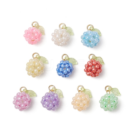 Handmade Nylon Wired Glass Beaded Pendants with Acrylic Charms and 304 Stainless Steel Open Jump Rings PALLOY-CJ00108-1