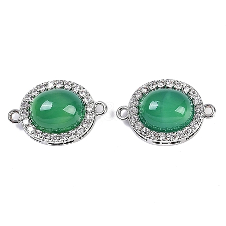 Natural Green Onyx Agate(Dyed & Heated) Oval Connector Charms KK-U043-50P-02-1