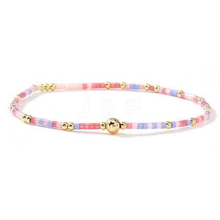 Bohemian Glass Seed Beads & Brass Stretch Bracelets for Women TI8364-12-1
