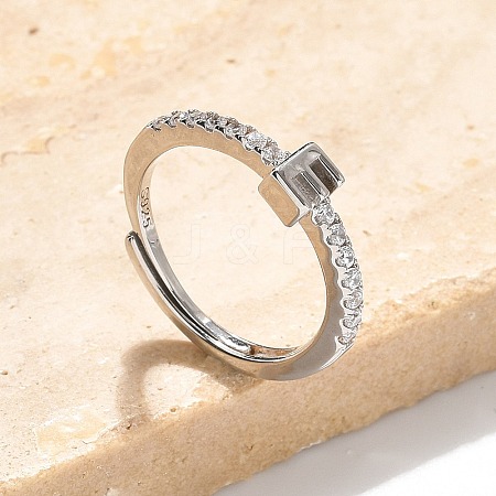 S925 Sterling Silver Adjustable Letter Rings for Women RJEW-M068-01P-E-1