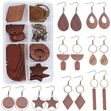 DIY Walnut Wood & CCB Plastic Pendants Dangle Earring Making Kits DIY-SC0012-43AB-1
