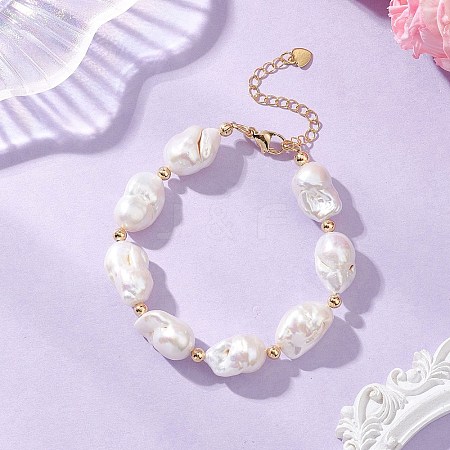 Natural Baroque Pearl Keshi Pearl Beaded Bracelets BJEW-JB13336-1