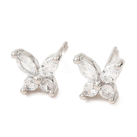 Butterfly Platinum Brass Stud Earrings EJEW-L270-07P-05-1