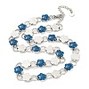 304 Stainless Steel Enamel Flower Link Chain Necklaces with Glitter Powder NJEW-S431-05P-03-1