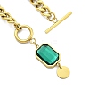 Ion Plating(IP) 304 Stainless Steel & Medium Turquoise Glass Rectangle Pendant Cuban Link Chain Necklaces for Women NJEW-U016-03G-3