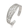 Non-Tarnish Hollow Out 304 Stainless Steel Flower Pattern Cuff Bangles BJEW-G694-06P-1