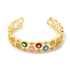 Colorful Enamel Evil Eye Open Cuff Bangle with Cubic Zirconia BJEW-A136-05G-1