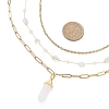 Natural Rose Quartz Double Terminated Pointed Bullet Pendant 304 Stainless Steel & Brass Chain 3 Layer Necklaces for Women NJEW-JN05477-04-3