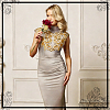 Flower Pattern Polyester Applques PATC-WH0023-84-4
