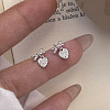 Heart with Bowknot 925 Sterling Silver Micro Pave Clear Cubic Zirconia Dangle Stud Earrings EJEW-C176-03P-1